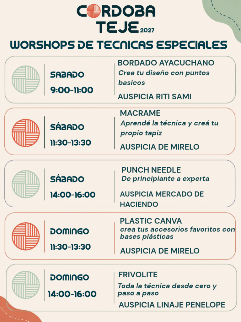 grilla de workshops de tecnicas de tejido especial de cordoba teje 2027 mayo 2027 corcdoba argentina